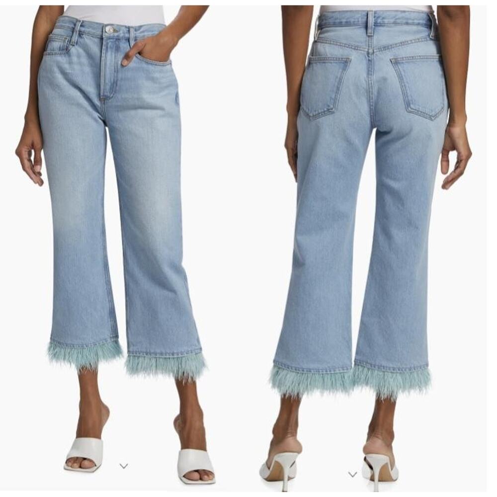 Frame Le Jane Wide Leg Crop Fray Jeans Women's 27 Feather Hem